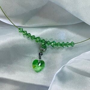 Stunning Green Heart Crystals Floating Beautiful Illusion Necklace